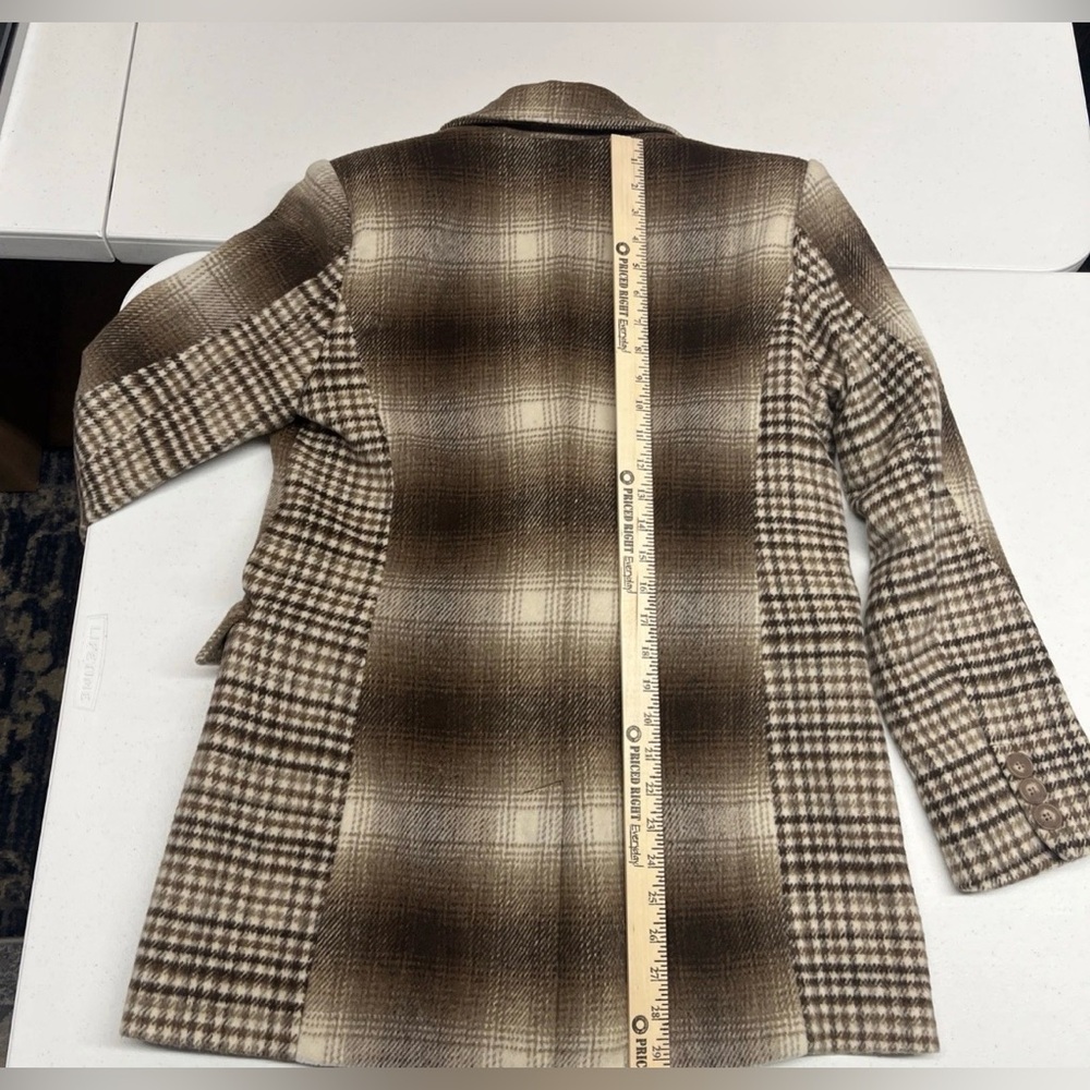 New Avec Les Filles Mixed Brown Plaid Boxy Blazer Size Medium - Picture 10 of 13